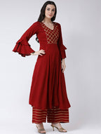 Cheera Maroon A-Line kurta With Palazzo Pant Set (CH129KP) | Grocsy