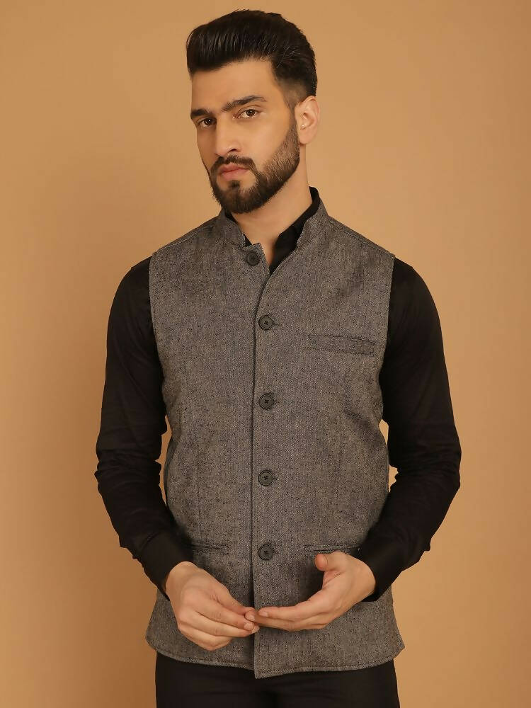 Even Apparels Pure Wool Nehru Jacket - Grey | Grocsy