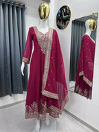 Teeya Creation Rani Color Faux Georgette Embroidery Work Long Party Wear Gown | Grocsy