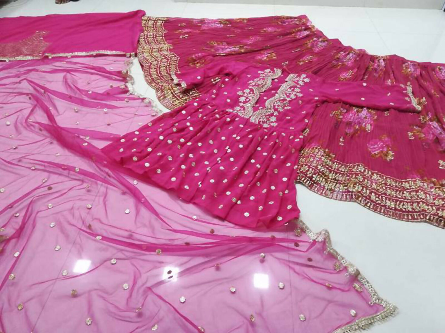 Jyoti Fashion Pink Jari with Sequin Embroidered Georgette Semi Lehenga Choli with Dupatta | Grocsy