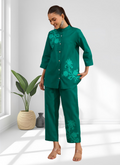 Joban Fashion Green Cotton, Linen Embroidered Readymade Cord Set | Grocsy