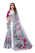 Vamika Grey Linen Satin Patta Saree (VANI GREY) | Grocsy