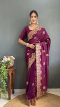 Vastranavya Purple Vichitra Silk Zari with Swarovski Work Ready to Wear Saree | Grocsy