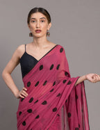 Suta Pink Black Polka Printed Pure Cotton Saree | Grocsy