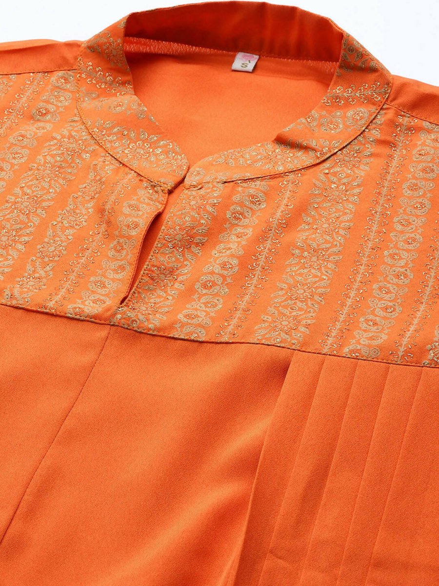 Ahalyaa Women Orange Ethnic Motifs Printed Crepe Cowl Kurta | Grocsy
