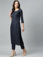 Vamika Printed Rayon Blue Party Wear/Casual Wear Kurta Set/Suit | Grocsy