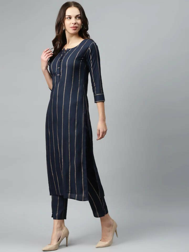 Vamika Printed Rayon Blue Party Wear/Casual Wear Kurta Set/Suit | Grocsy