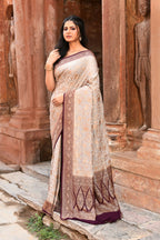 Joban Fashion Nude Grey Crepe Chiffon Pure Handloom Banarasi Silk Saree | Grocsy