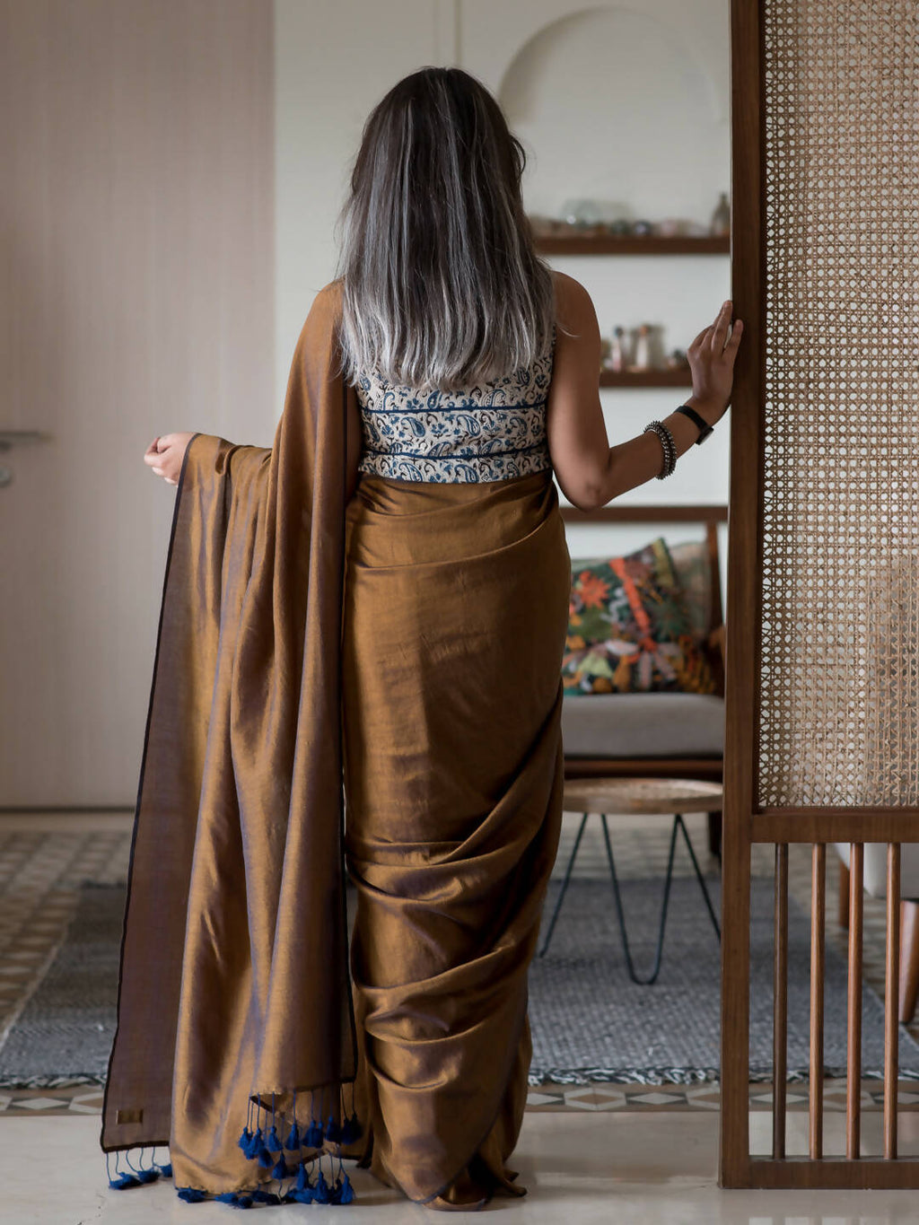 Suta Brown Solid Cotton Blend Saree | Grocsy