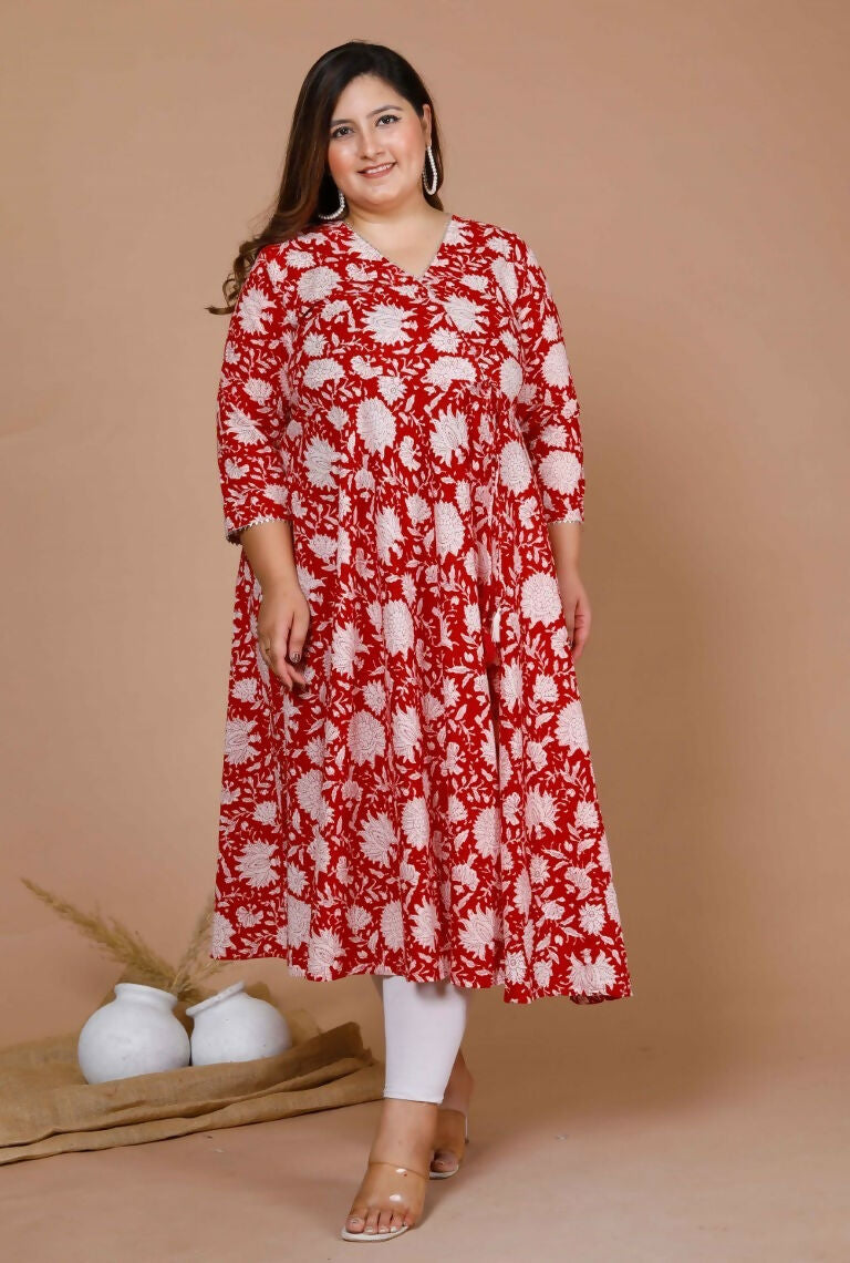 Miravan Women's Plus Size Pure Cotton Floral Printed Anarkali Kurta | Grocsy