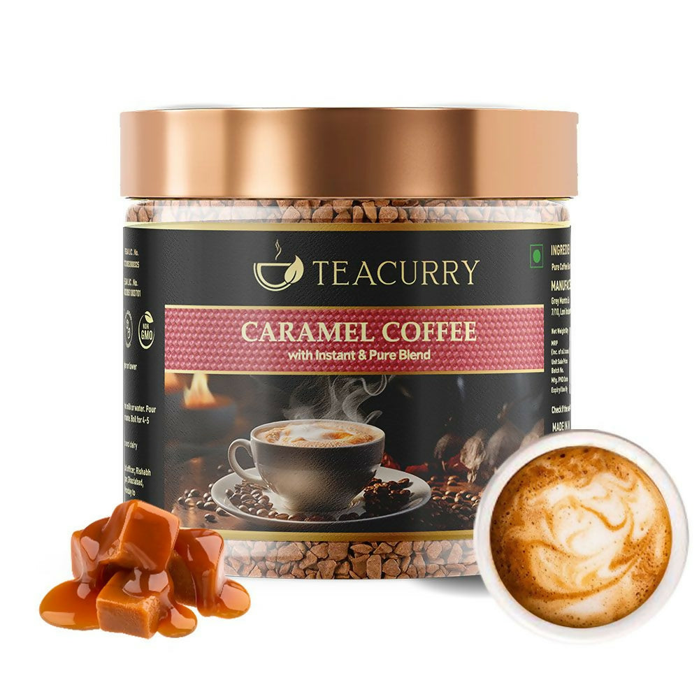 Teacurry Caramel Instant Coffee Powder - Arabica Freeze Dried Coffee for Instant Hot & Cold Coffee | Grocsy