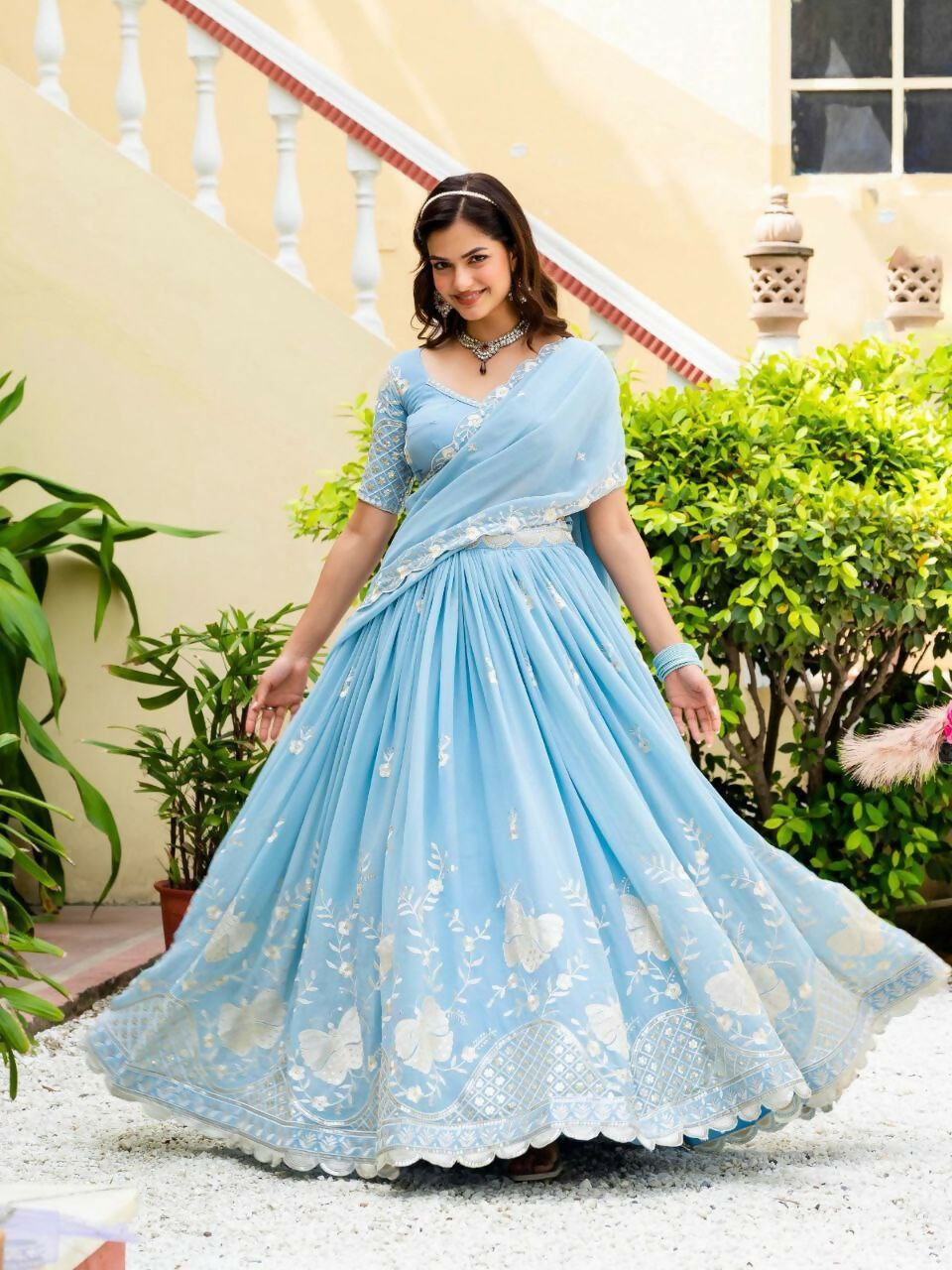 Lehenga Mart Designer Indian Wedding Lehenga Choli-Sky Blue | Grocsy