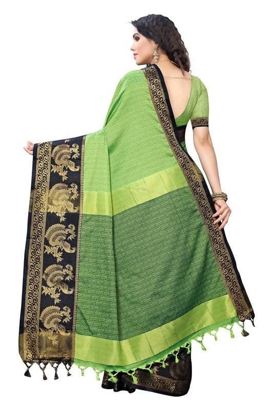 Vamika Banarasi Jacquard Weaving Green Saree (DHONI GREEN) | Grocsy