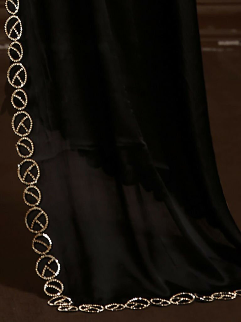 Aafreen Partywear Designer Black Satin Chiffon Fancy Saree | Grocsy