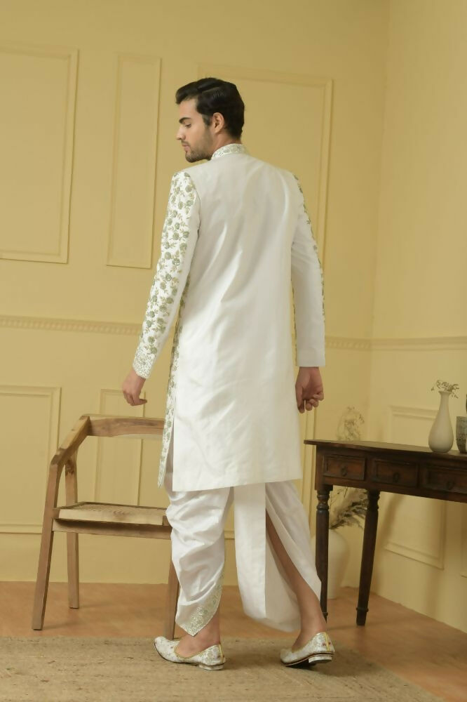Off White Embroidered Sherwani by Hilo Design | Grocsy