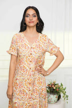 Myshka Women Multi-Abstract Rayon A-Line V-Neck Dress | Grocsy