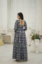Aayaa Printed Faux Georgette with Embroidery Thread Sequins work Gown - Multi Color | Grocsy