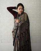 Arfa Fashion House Black Dual Tone Silk Digital Printed Saree | Grocsy