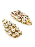 Gold-Toned White Kundan Contemporary Gold-Polished Drop Earrings - Ruby Raang | Grocsy