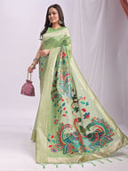 Shree Shyam Fashion Linen Cotton Light Green Saree | Grocsy