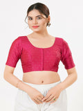 Joban Fashion South-Pink Taffeta Silk Elbow Sleeveless Front Open Blouse | Grocsy