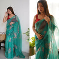 Vamsee Rency Dark Green Organza Saree | Grocsy