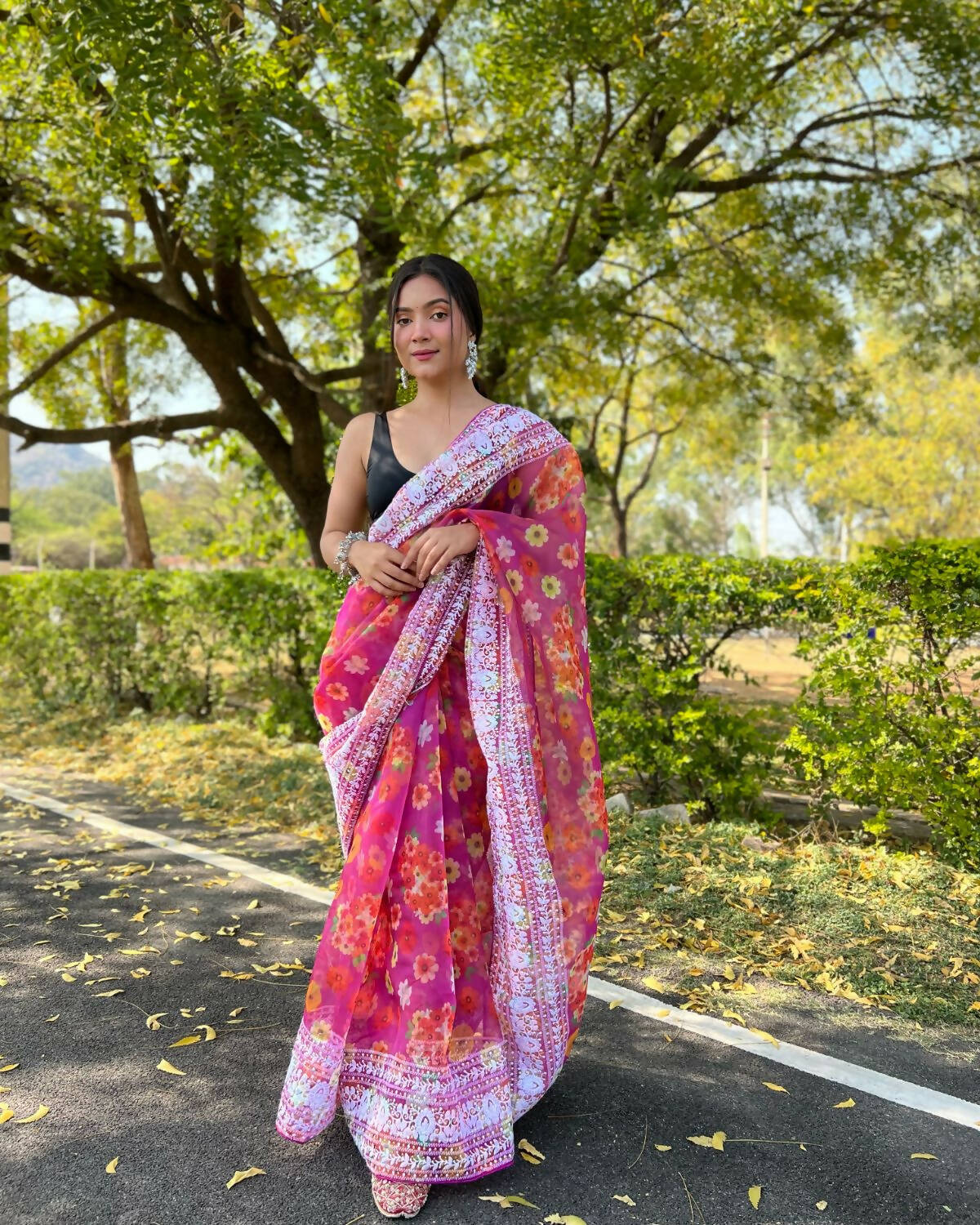 Vamsee Pink Organza Saree | Grocsy