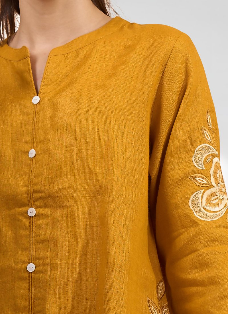 Joban Fashion Yellow Cotton, Linen Embroidered Readymade Cord Set | Grocsy