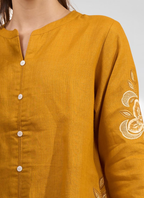 Joban Fashion Yellow Cotton, Linen Embroidered Readymade Cord Set | Grocsy
