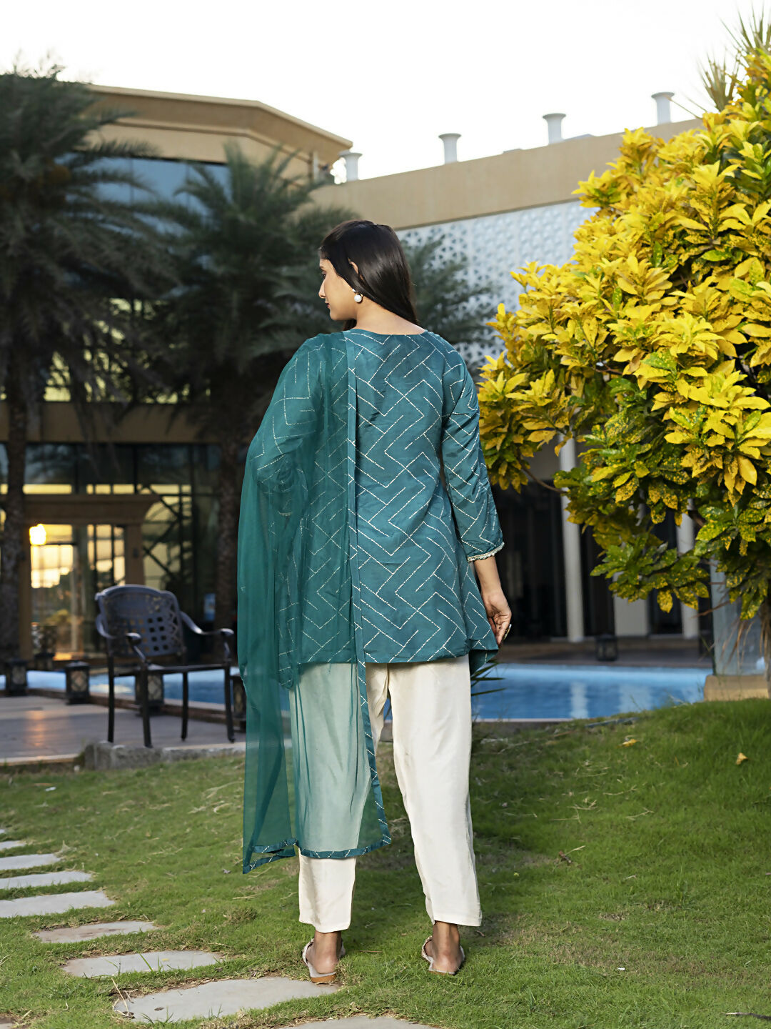 Joban Fashion Teal Blue Cotton Premium Pure Viscose Print Dola With Handwork Kurta set | Grocsy