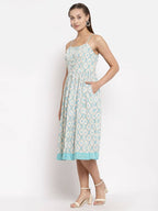 Myshka Women's Multi Crepe Printed Sleeveless Square Neck Casual Dress | Grocsy