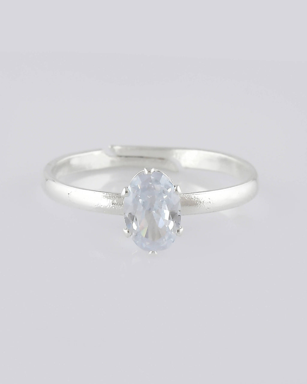 VOJ white CZ-detail Stainless Steel Cubic Zirconia Silver Plated adjustable finger Ring | Grocsy