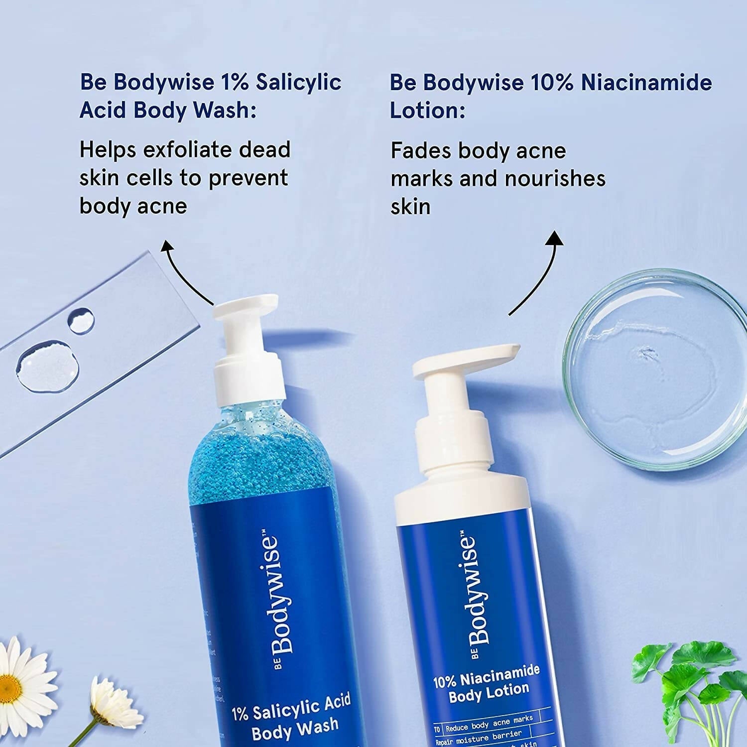 BeBodywise 1% Salicylic Acid Body Wash and 10% Niacinamide Body Lotion | Grocsy