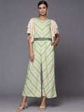 Ahalyaa Off White & Green Zig Zag Print Basic Jumpsuit | Grocsy