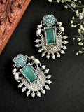 Joban Fashion Women C Green Silver Replica Big Monalisa Stone Stud Earring | Grocsy