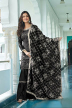 Teeya Creation Black Colour Chinnon Silk Heavy Embroidery Work Fully Stitched Salwar Suit | Grocsy
