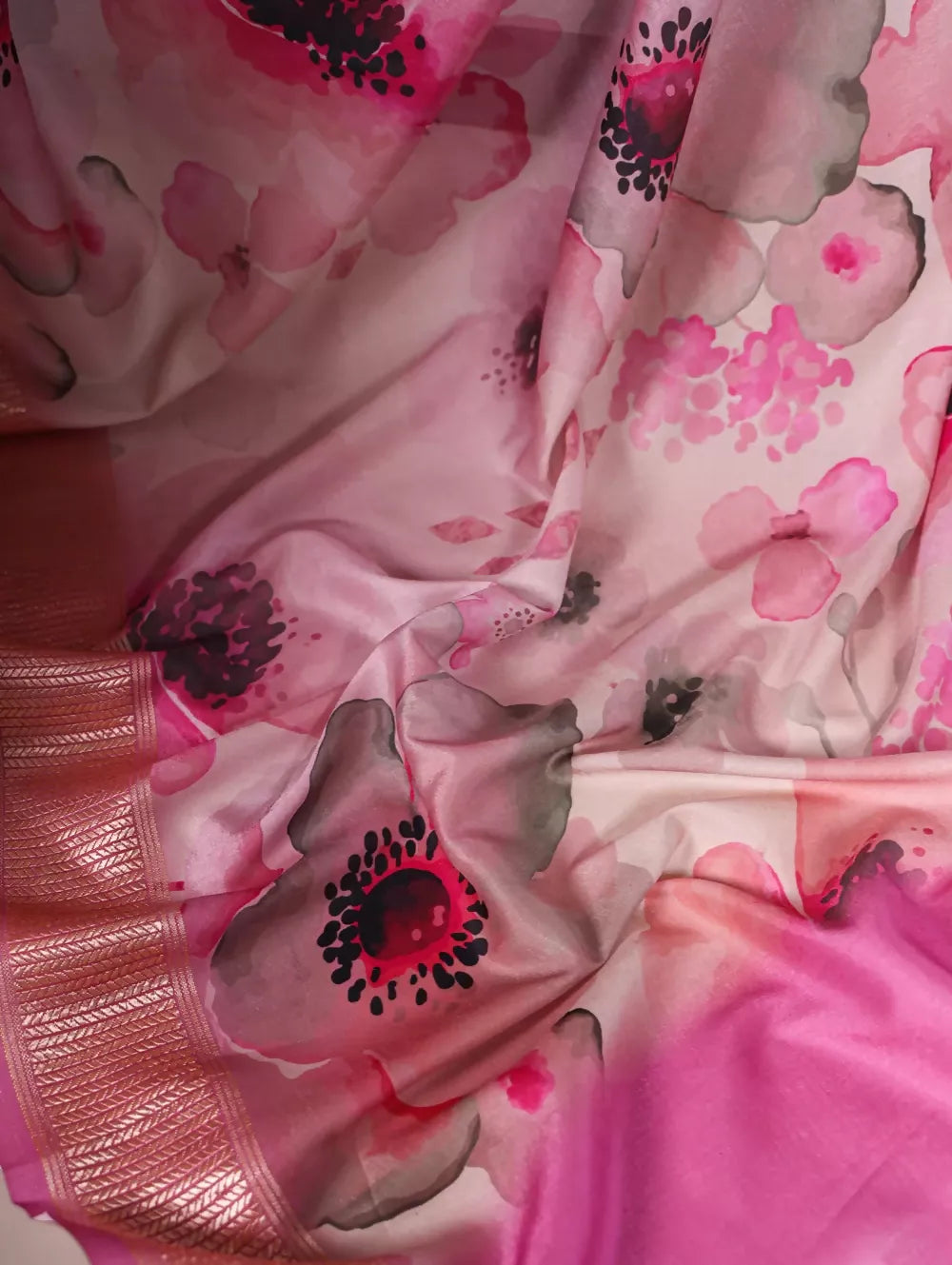 Vastranavya Pink Tussar Silk Printed with Viscose Border Saree with Unstitched Blouse | Grocsy