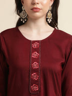 Maroon Chinon Silk Embroidered Straight Kurta with Trouser & Dupatta - Salimar | Grocsy