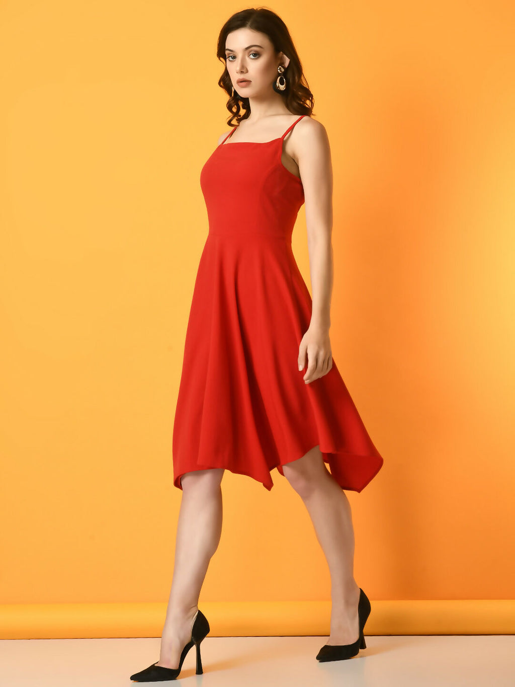 Myshka Women's Red Solid Party Dress | Grocsy
