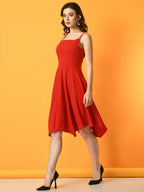 Myshka Women's Red Solid Party Dress | Grocsy