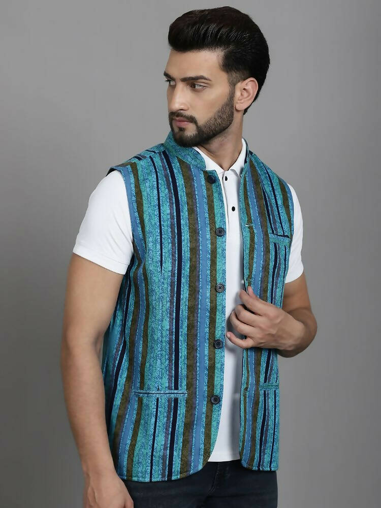 Even Apparels Nehru Jacket With Welt Pockets - Blue | Grocsy