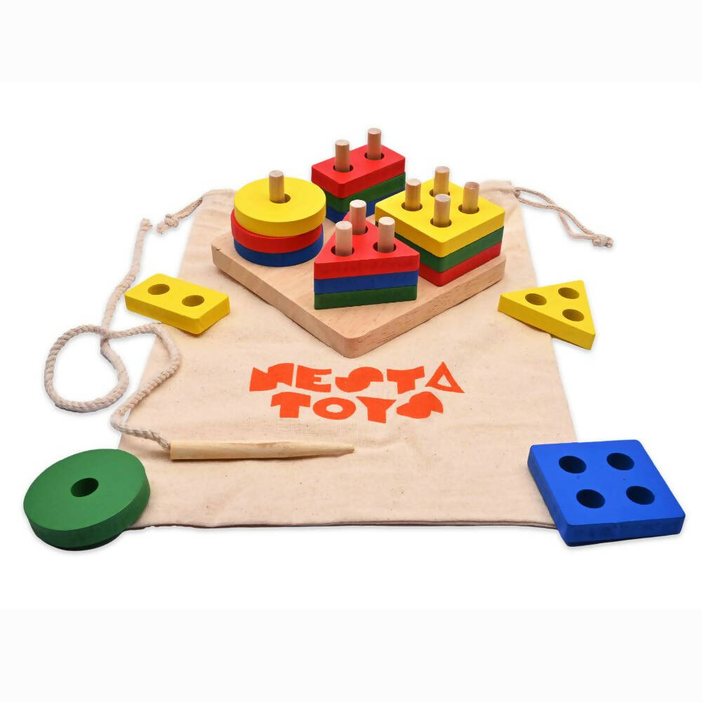 Nesta Toys Shape Sorter | Stacker | Lacing Toy - Multicolor | Grocsy