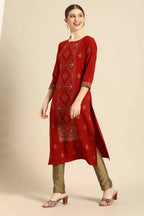 Janasya Women's Rust Crepe Ethnic Motifs Casual Straight Kurta | Grocsy