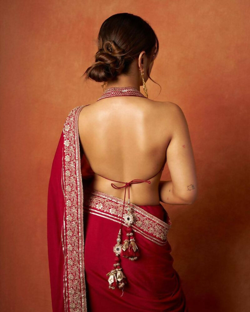 Joban Fashion Red Fandy Satin Silk Party Wear Sarees | Grocsy