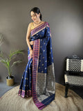 Joban Fashion Royal Blue Woven Zari Motifs Lichi Silk Banarasi Silk Saree | Grocsy