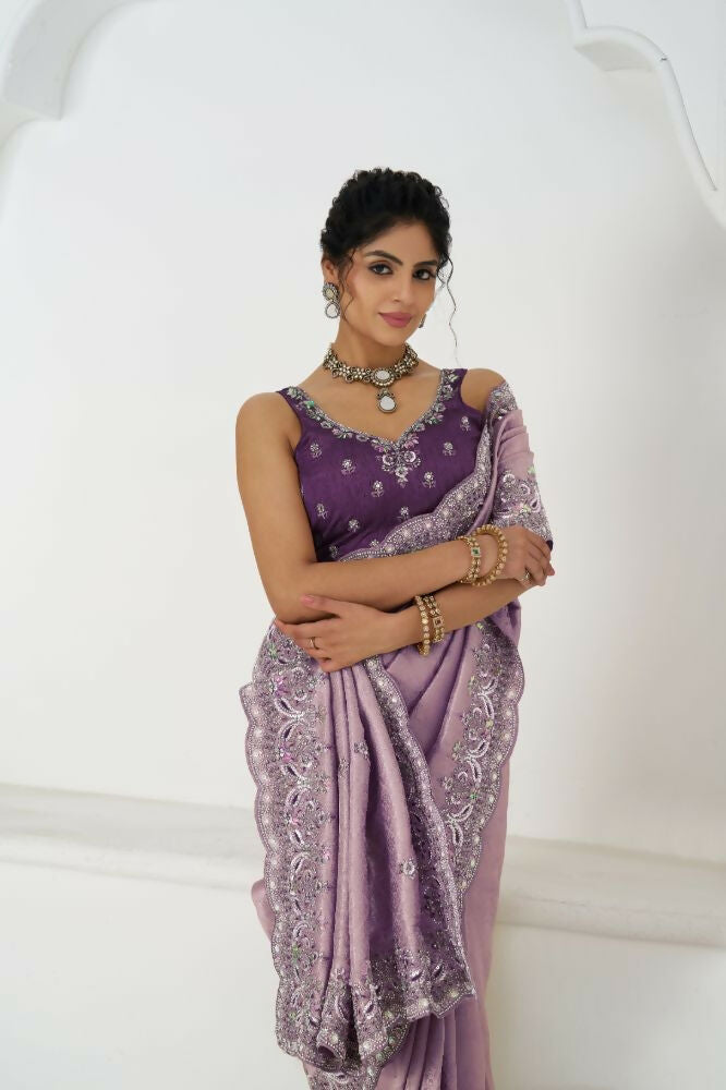 Kesar Fab Latest Bluepure Dola Viscouse Silk With Sequins And Beads Embroidery For Festivals Saree | Grocsy