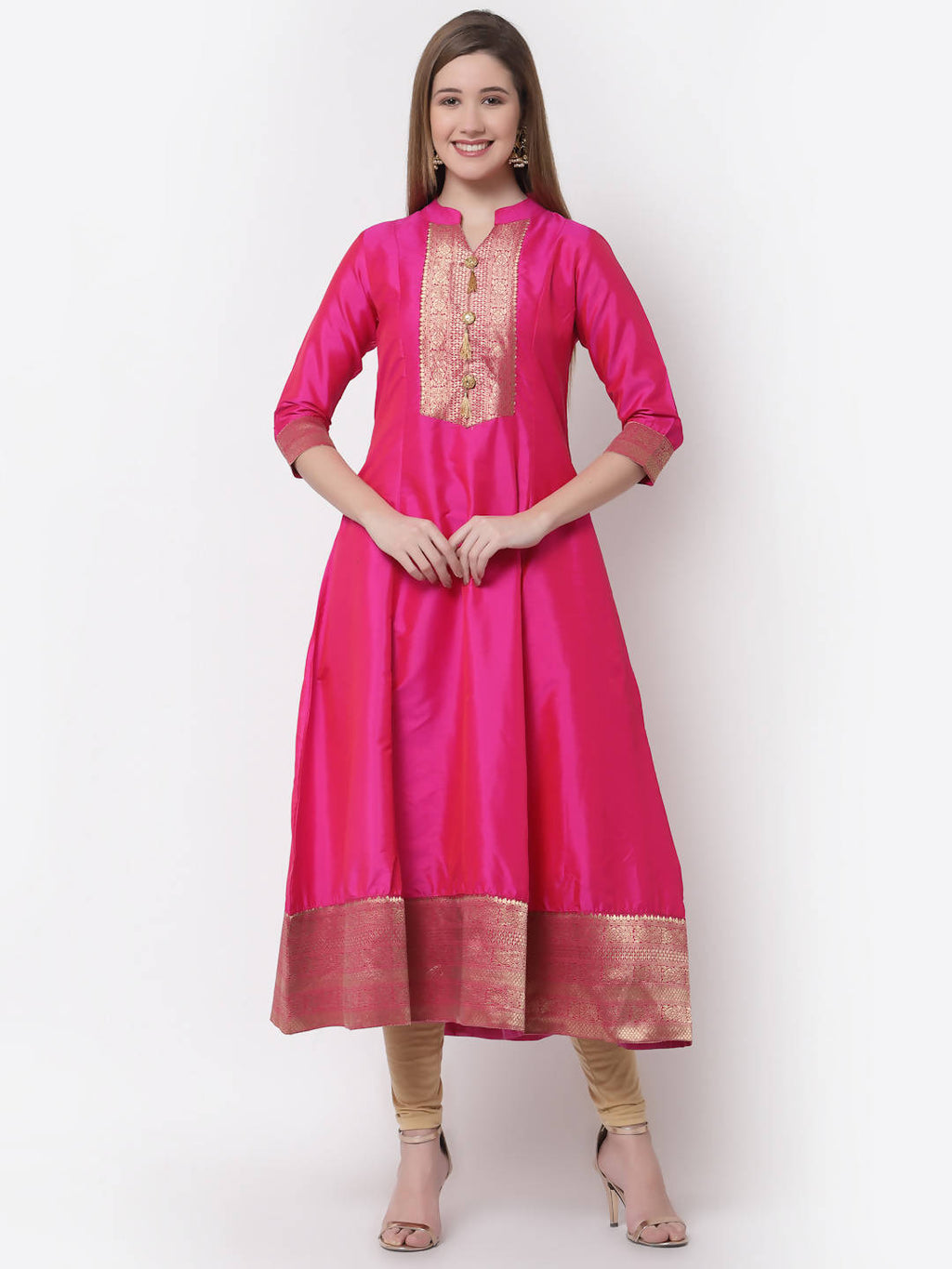 Myshka Pink Color Silk Solid Anarkali Gown With Dupatta | Grocsy