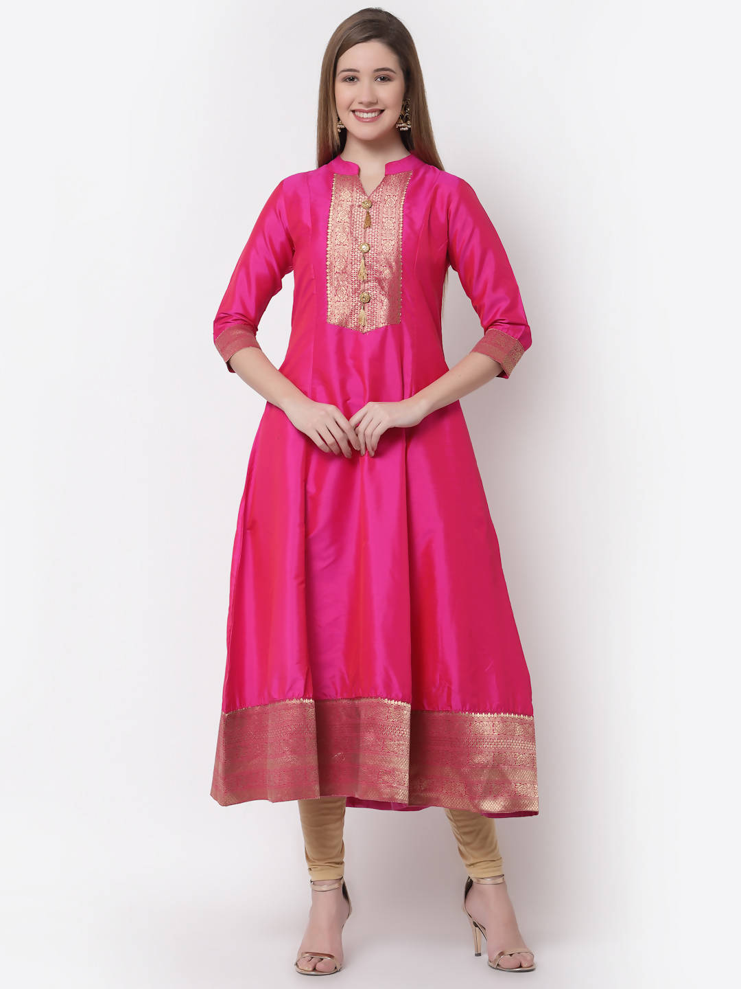 Myshka Pink Color Silk Solid Anarkali Gown With Dupatta | Grocsy