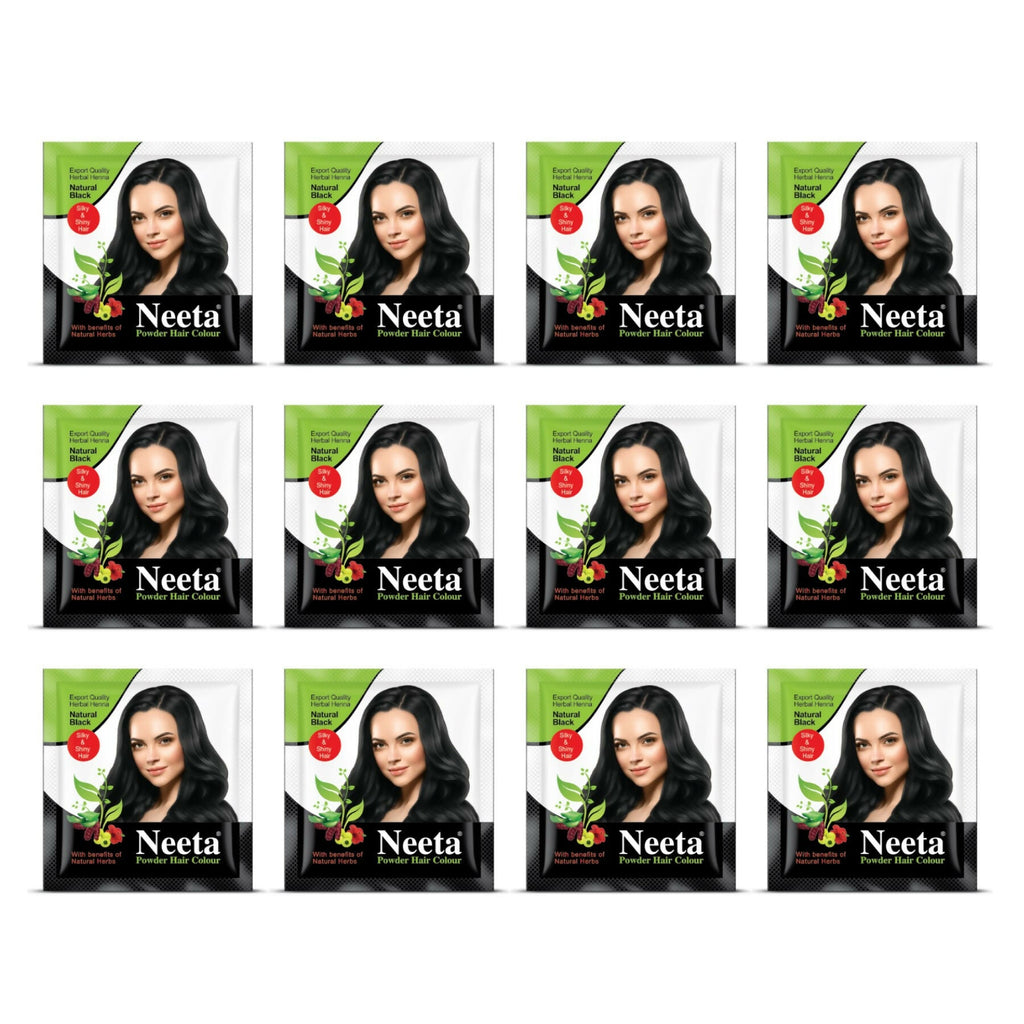 Neeta Hair Color Powder Natural Henna Based Hair Color (Pack of 12) Natural Black | Grocsy