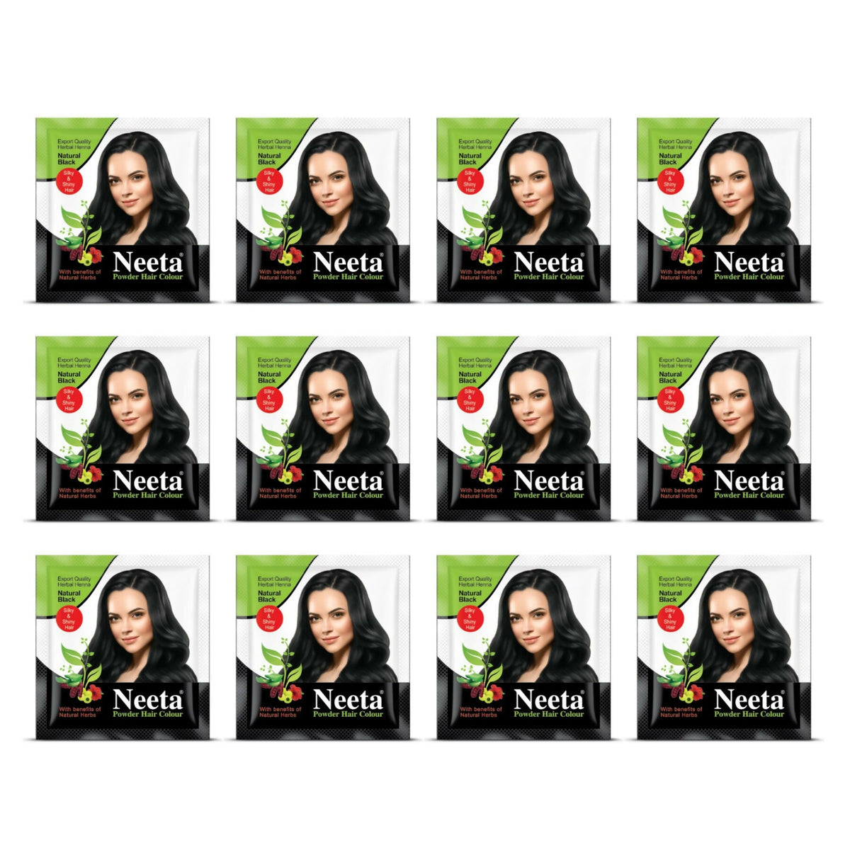 Neeta Hair Color Powder Natural Henna Based Hair Color (Pack of 12) Natural Black | Grocsy